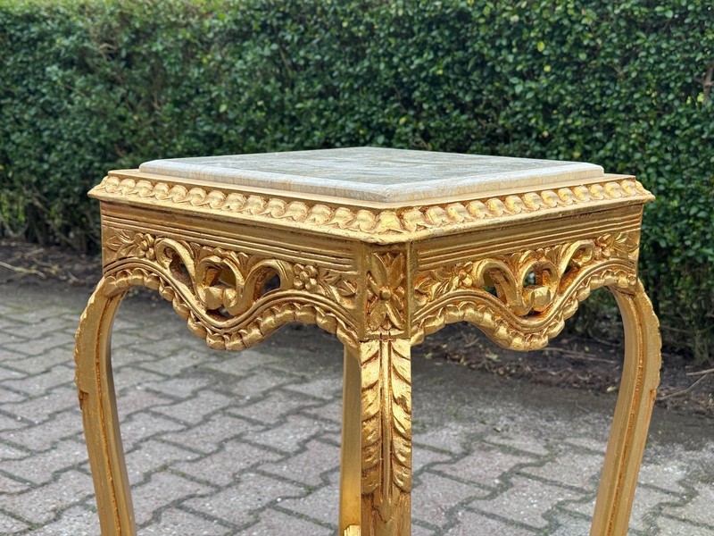Side Tables French Louis XVI Gold Beech Italian Marble 1970 Accent Pair 2 Pcs gallery