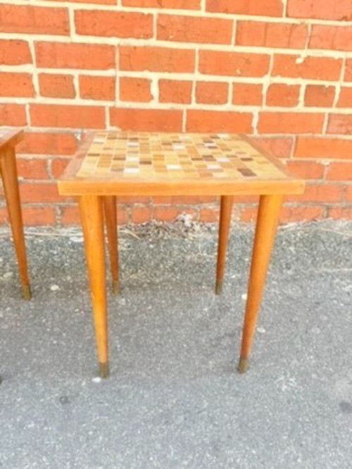 Stacking Side End Occassional Tables Mid Century MCM Tiled Brown Pair Set 2 Uniq gallery