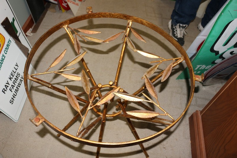 Rare Vintage MCM Maison Bagues Style Faux Bronze Bamboo & Leaves Glass Top Table gallery