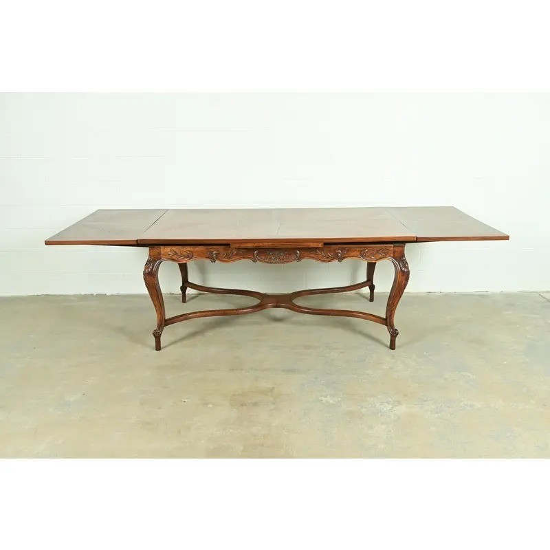 Baker Furniture Style French Provincial Louis XV Carved Oak Dining Table, 1960s gallery