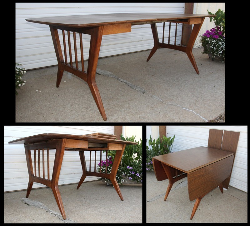 Danish MCM Mid-Century Modern Garrison Expanding DropLeaf Table +2 LS Acme Slide