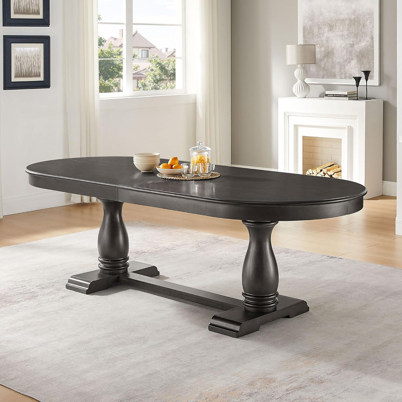 Mid-Century Modern Oval Dining Table with 18″ Leaf, 76″ Extendable Design