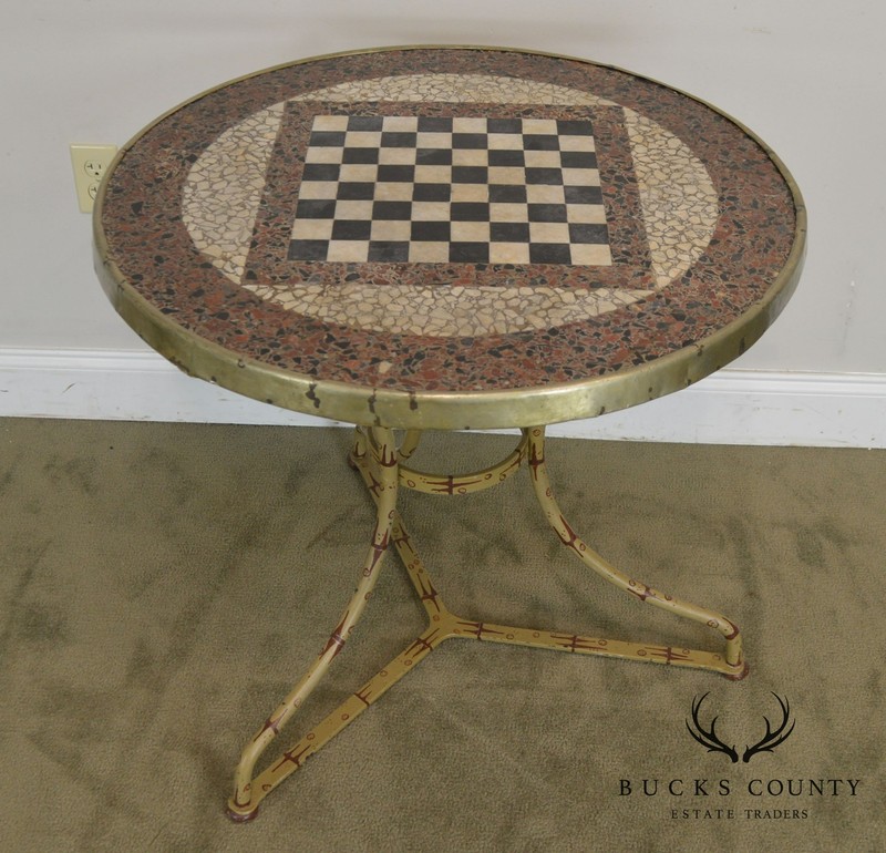 French Napoleonic Round Inlaid Stone Top Tole Painted Gueridon Gaming Table gallery