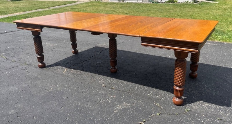 Vintage 1900s Solid Oak Farmhouse Large Extension Dining Table Jacobean English gallery