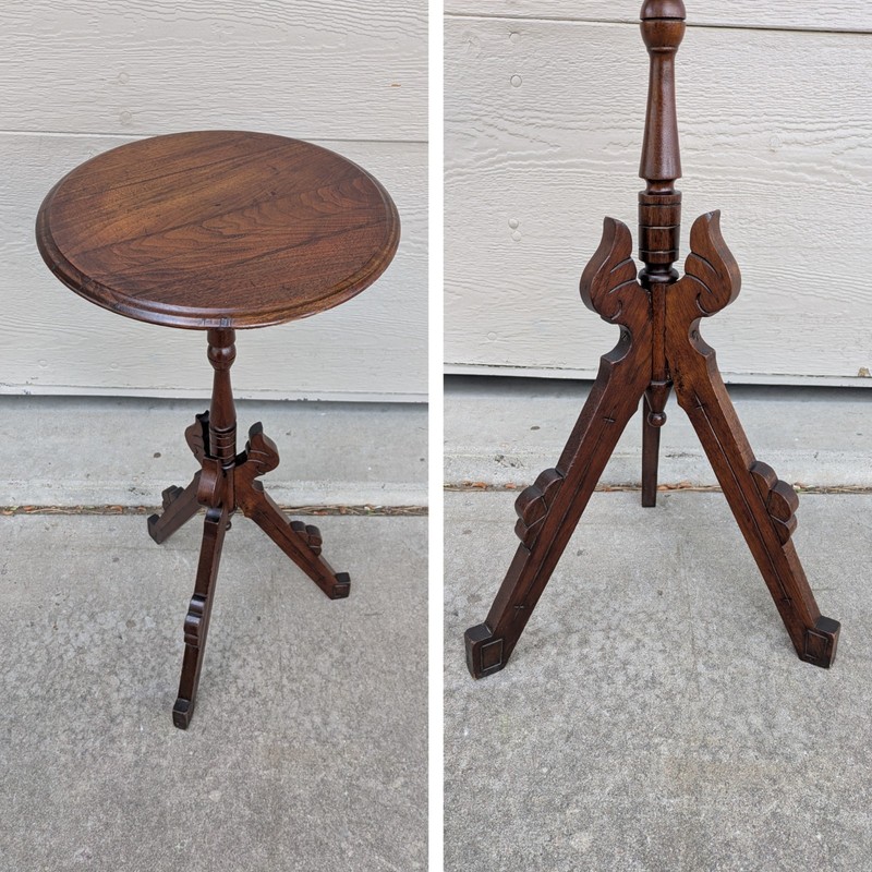 Vintage Victorian Eastlake Style Carved Round Pedestal Table Plant Stand Tripod
