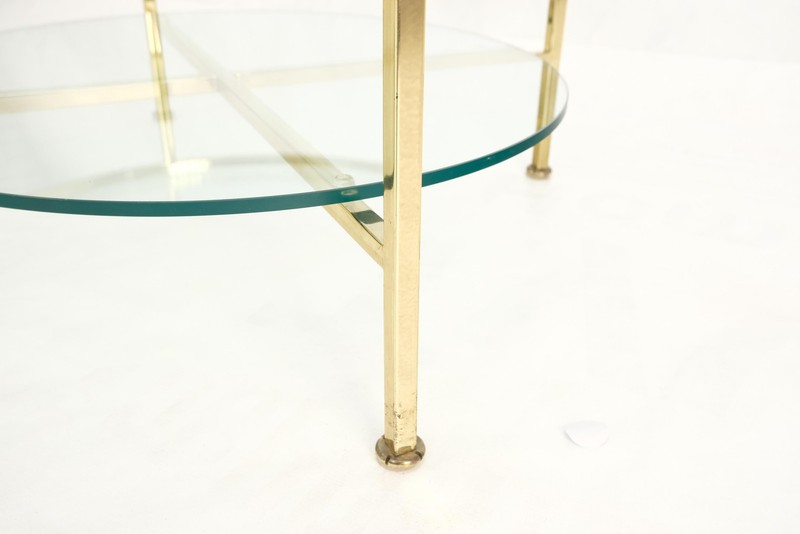 Two Tier Cross Shape Brass Base Round Occasional Coffee Side End Table Stand gallery
