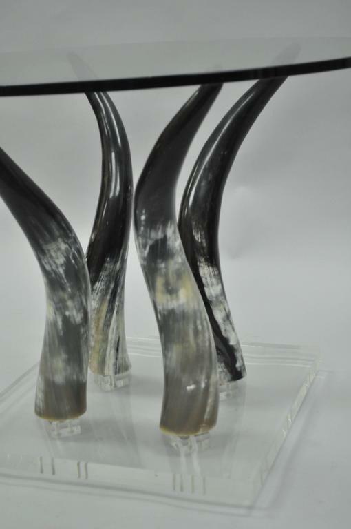 Mid Century Modern Chic Lucite and Horn Round Glass Occasional Side Table gallery