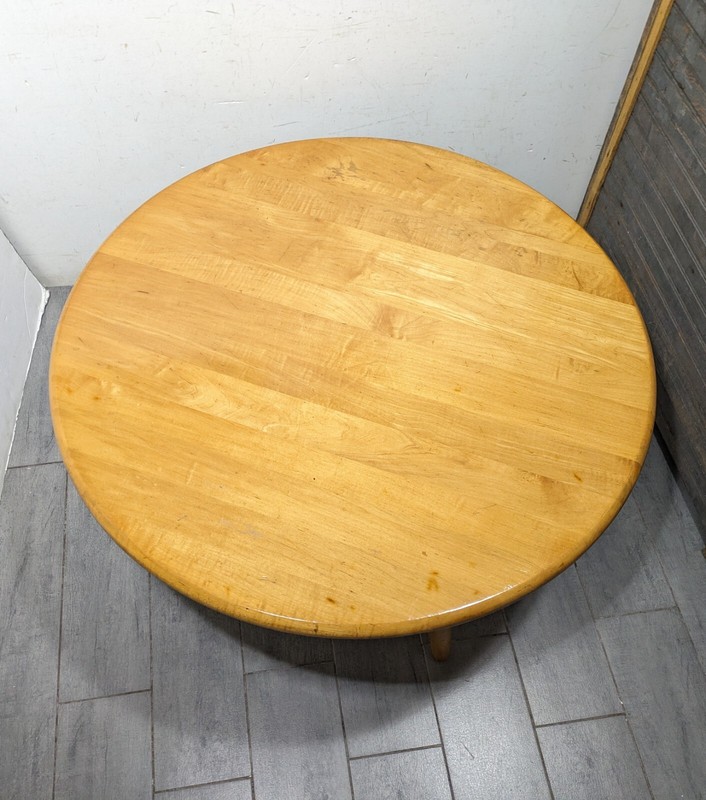 Vintage Rustic Country Farmhouse Amish Round Maple Wood Coffee Table gallery