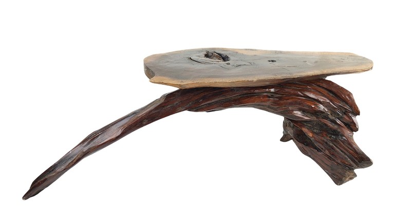 Mid 20th Century Live-Edge Coffee Table w/ Sculptural Root Base
