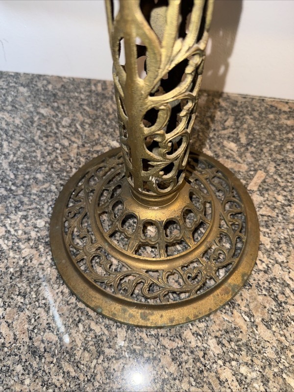 Vtg Round Marble & Pierced Brass Side Table Plant Stand Holywood Regency gallery