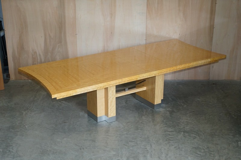 RRP £12,000 GIORGIO COLLECTION HUGE EXTENDING BURR SATINWOOD DINING TABLE SUITE gallery