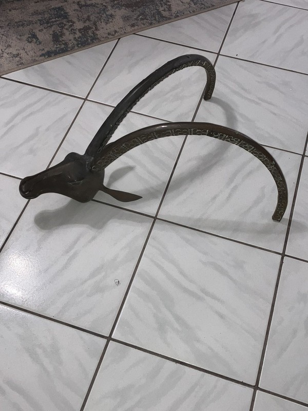 Mid Century Brass Ibex Ram Head Skull Coffee Table Base Alain Chervet LOOK READ gallery