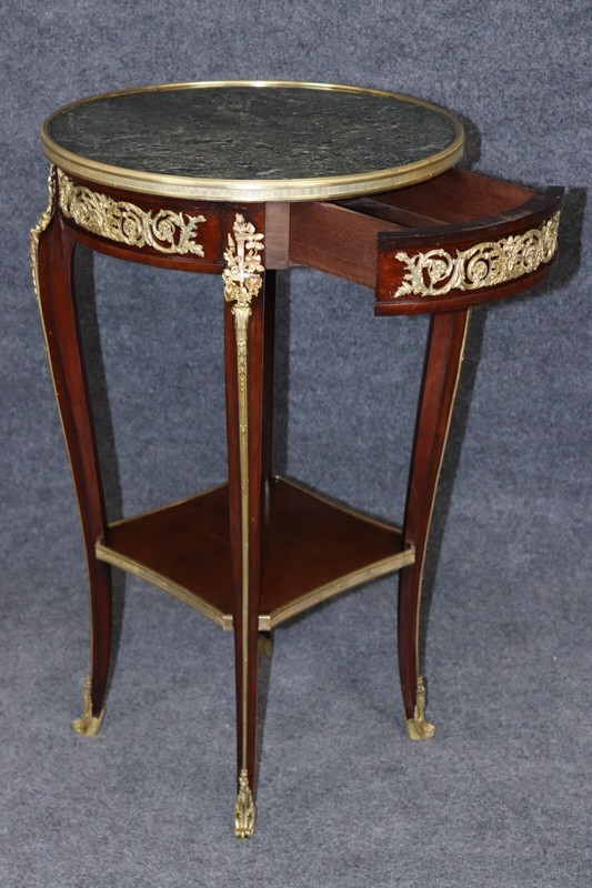 Linke Quality Bronze Mounted Verdi Marble Bronze Mounted End Table with Drawer gallery