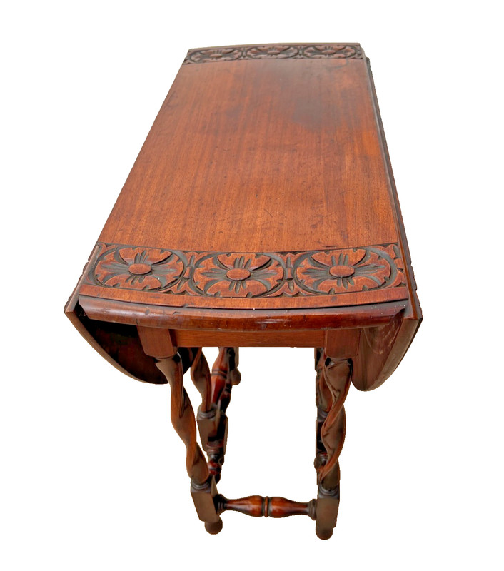 Antique Oval Gate Leg Kitchen Table Drop side Leaf Carved Mahogany Barley Twist gallery