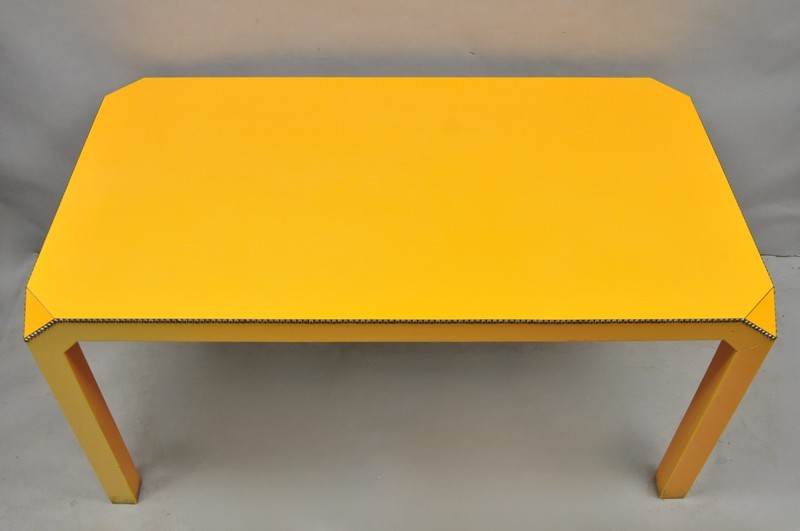 Vintage Hollywood Regency Orange Vinyl Laminate Parsons Style Dining Table Desk gallery