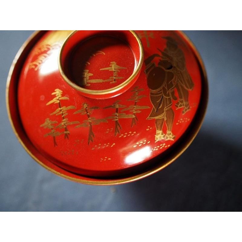 Japanese 10 Red Lacquer Bowls Fifty-three Stations 12cm (4.7in) Used gallery