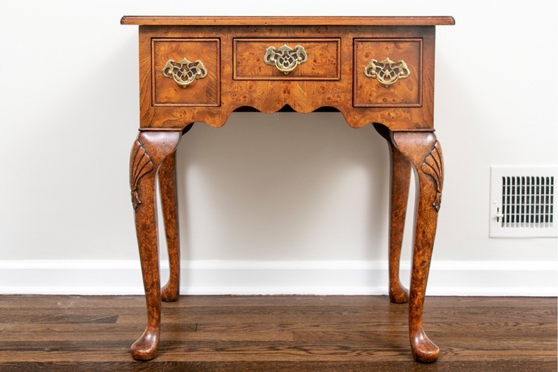 Vintage Queen Anne Style Burl Walnut Lowboy gallery