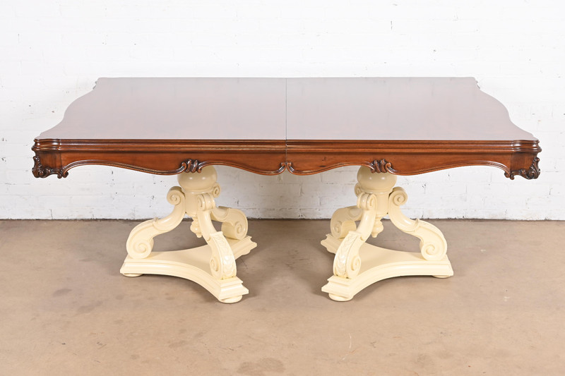 Karges Regency Burled Walnut Double Pedestal Extension Dining Table, Refinished gallery