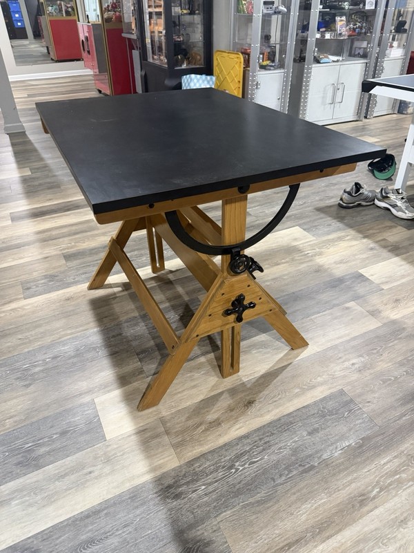 VINTAGE CAST IRON AND WOOD DRAFTING TABLE/DESK C.1950 41x32" rare Adjustable gallery