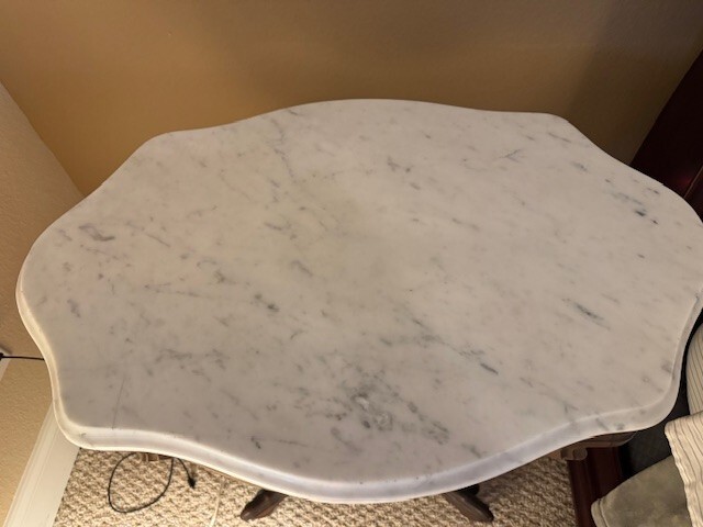 Antique Victorian Marble Top Turtle Top Stand – Excessively Carved PICK UP ONLY gallery