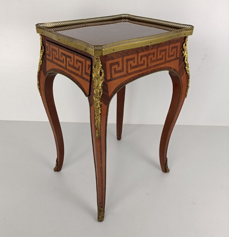 Italian Table Inlay Brass trims Vintage Louis XV style Wood Stunning marquetry e gallery
