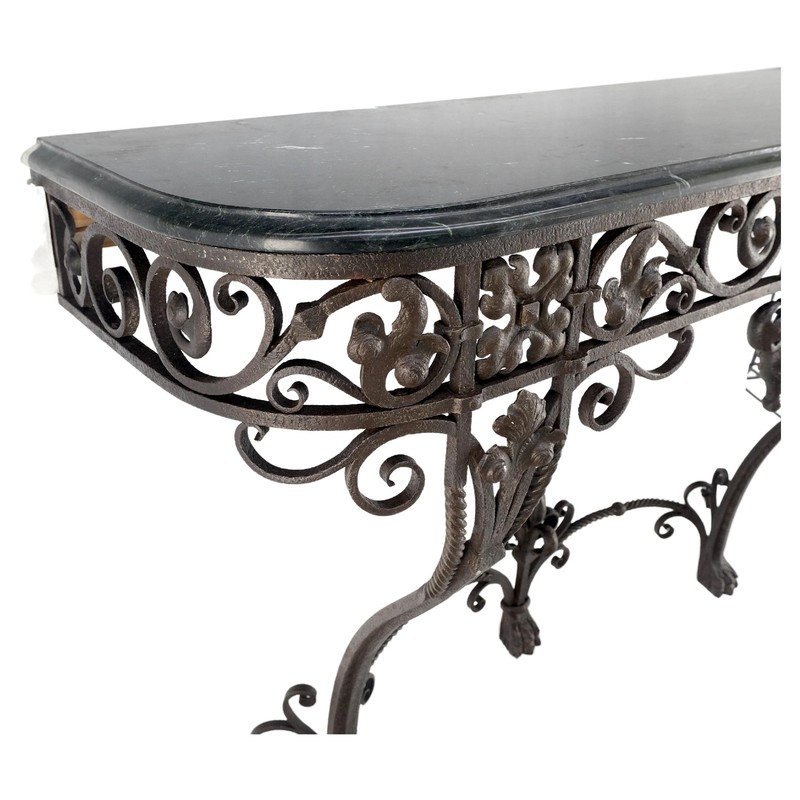 Large Heavy Wall Wrought Iron Base Marble Top Console Hall Entry Table MINT! gallery