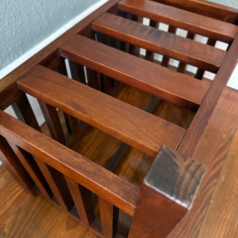 Vtg Mahogany Mission Magazine Rack Stand Slatted Arts Crafts 18x11x14 gallery