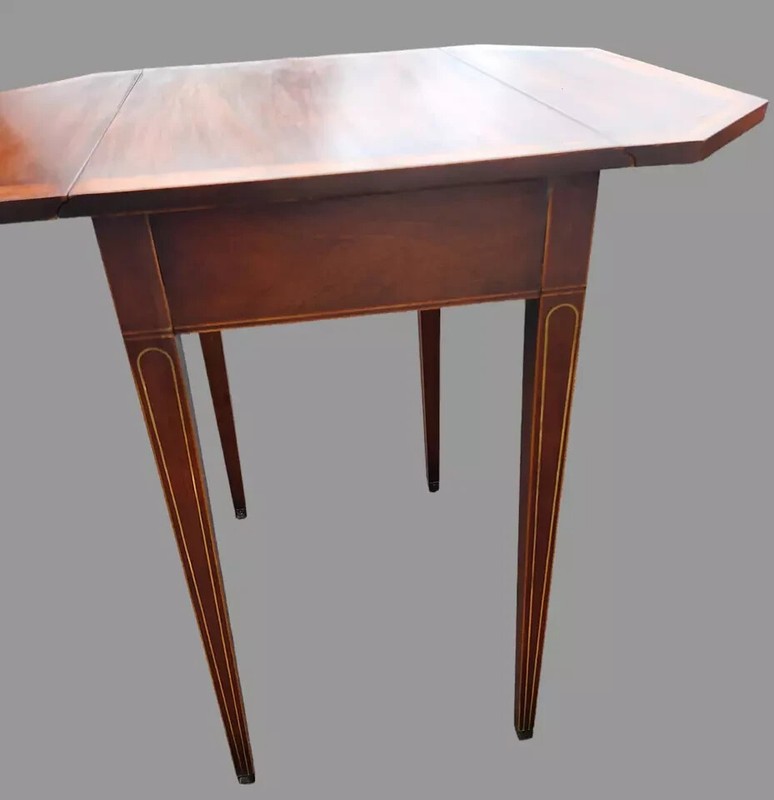 Antique Sheraton Mahogany One Drawer Pencil Inlay Drop Leaf Side Table 27'' High gallery