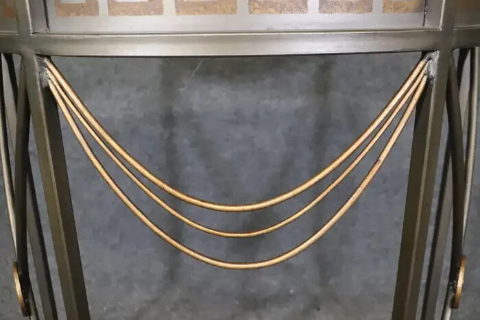 Unique Greek Key John Vesey Style Marble Top Steel Demilune Console Table gallery