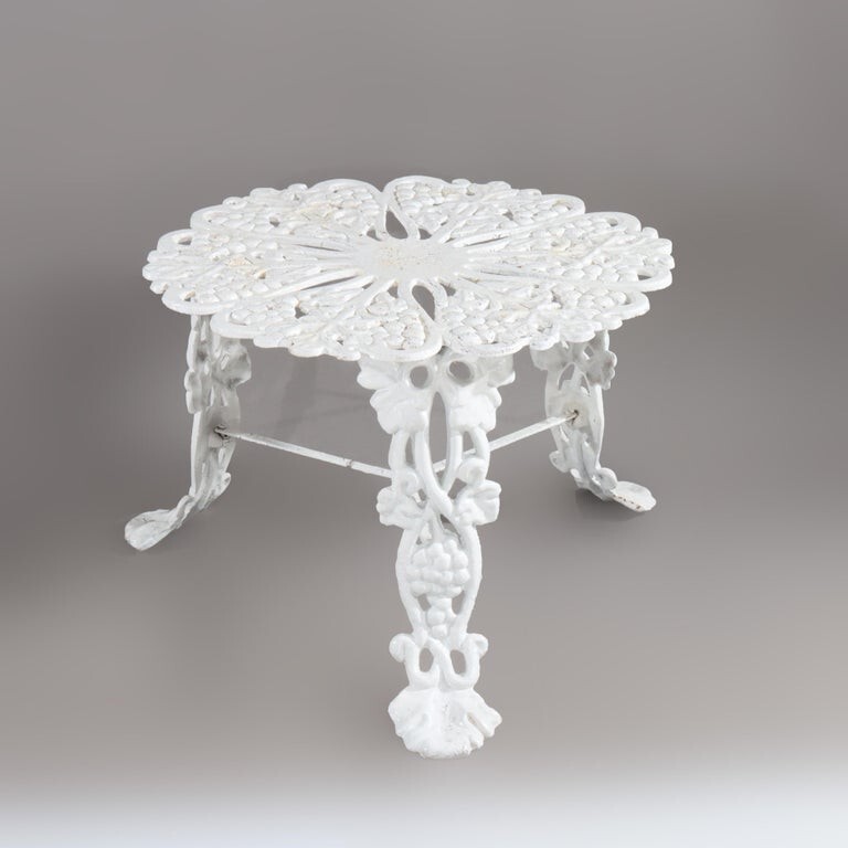 Antique White Painted Grape & Leaf Wrought Iron Garden Side Table c1890 gallery