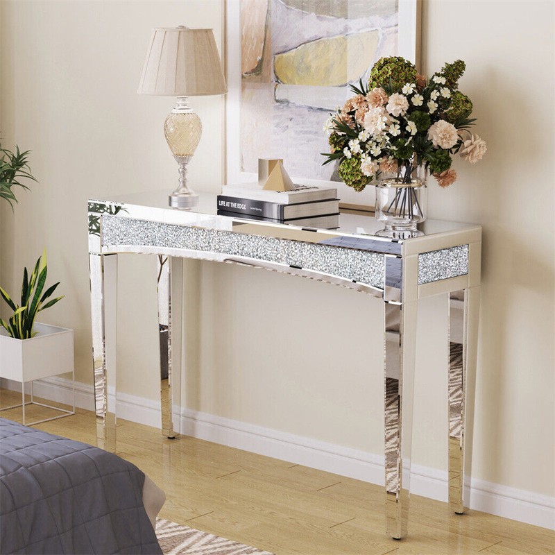 Ultra Long Luxury Mirrored Console Table Hallway Table w/ Thicken Tapered Legs gallery