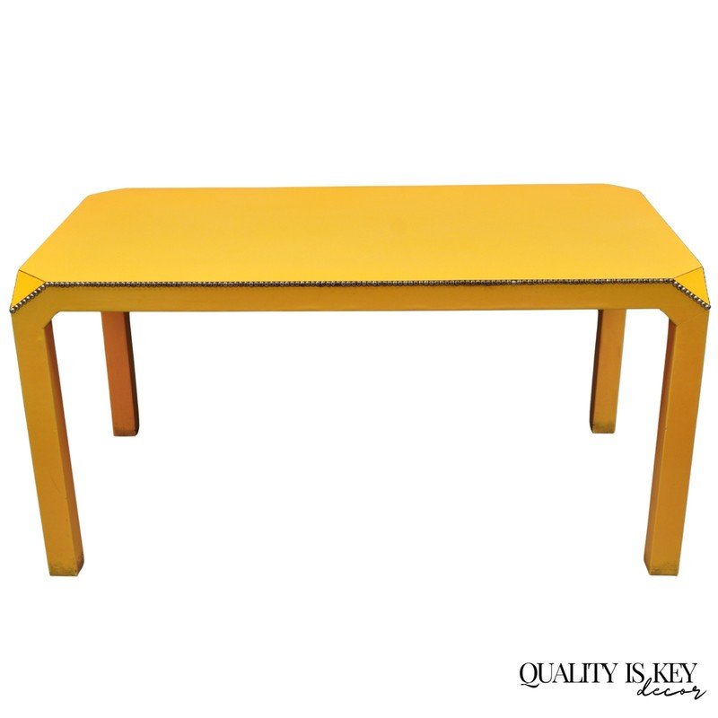 Vintage Hollywood Regency Orange Vinyl Laminate Parsons Style Dining Table Desk