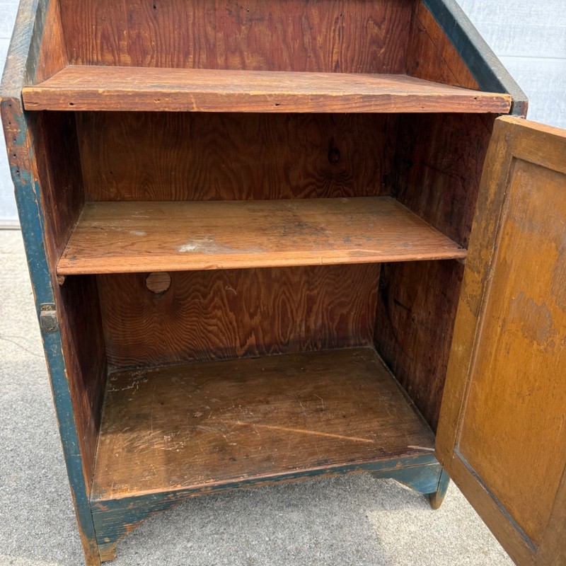 Antique 19th c. Primitive Blue Paint Farmhouse End Bedside Table Cabinet Nightst gallery