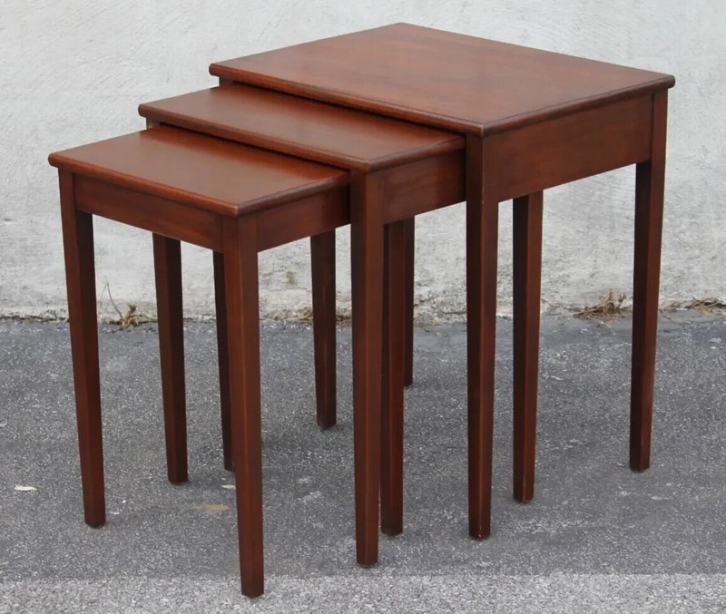 1940’s English Mahogany Nesting Table Set of 3 Fully Refinished & Refurbished
