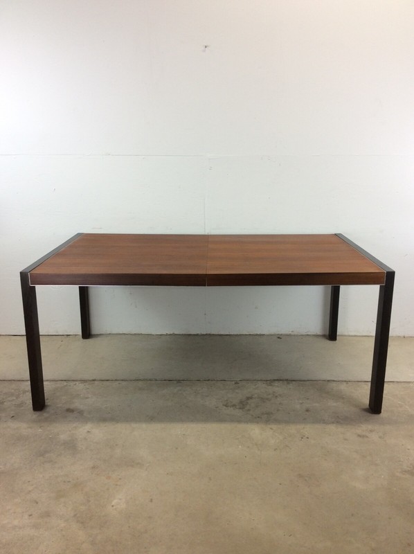 Mid Century Modern Rectangular Teak Dining Table with Black Painted Legs gallery