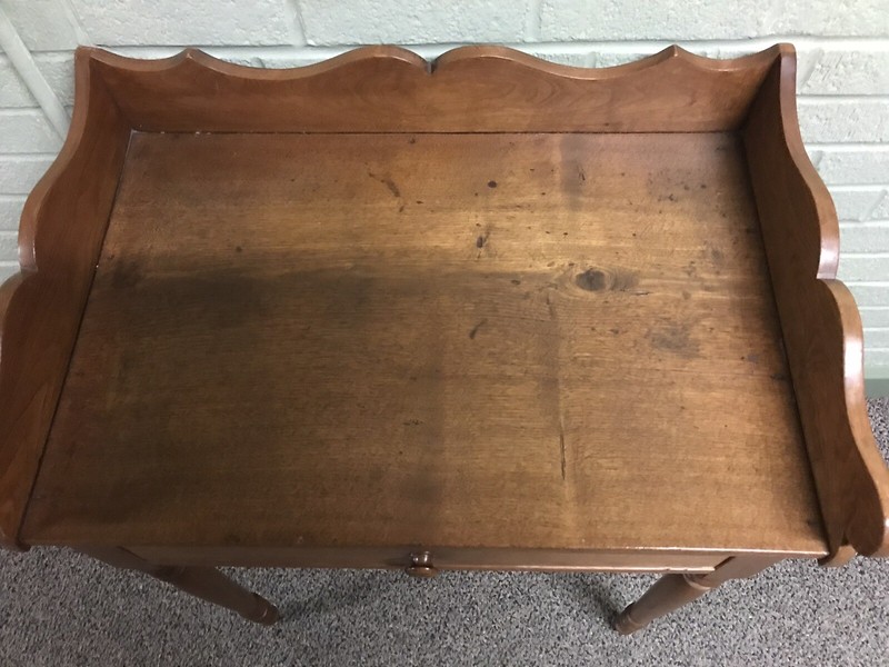 ANTIQUE VTG PINE? WASHSTAND END SIDE TRAY TABLE W/DRAWER 31 1/4 X 25 1/4 X 17” gallery