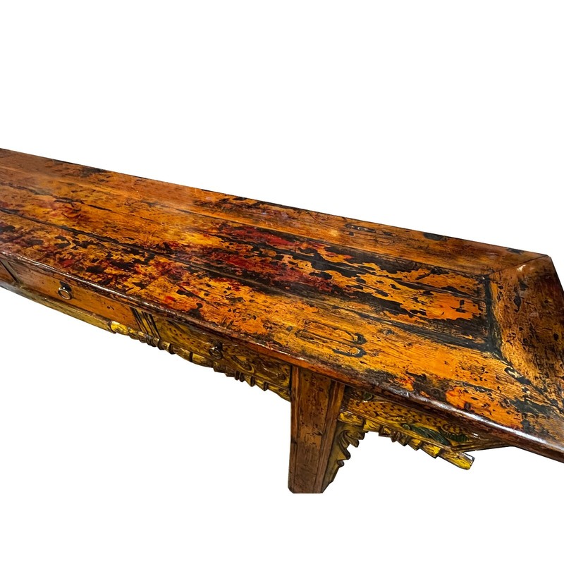 Chinese Vintage Distressed Orange Drawers Long Console Foyer Altar Table cs7570 gallery