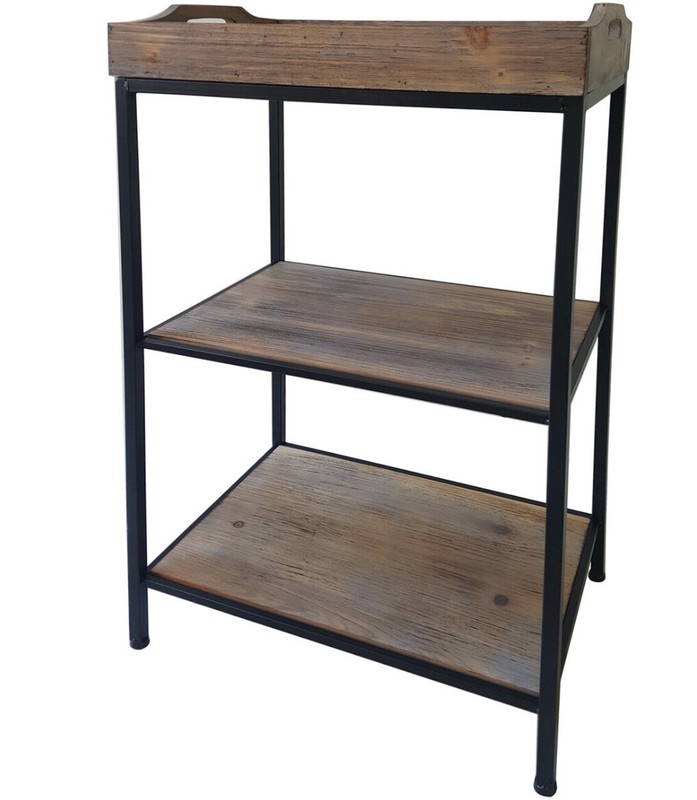 Brown Wood and Black Metal Shelf Table O17