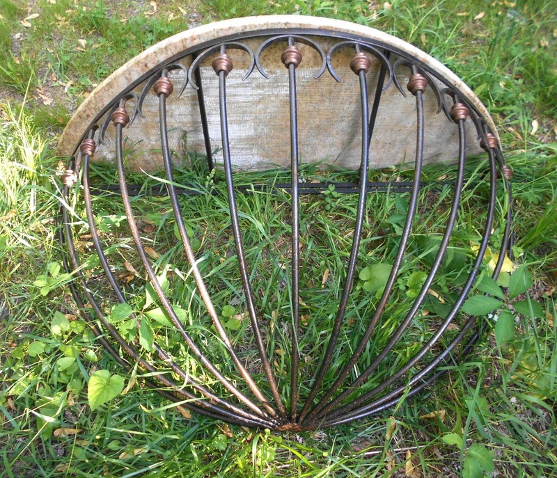 PAIR MID CENTURY WROUGHT IRON HALF ROUND MARBLE TOP CONSOLE TABLES gallery