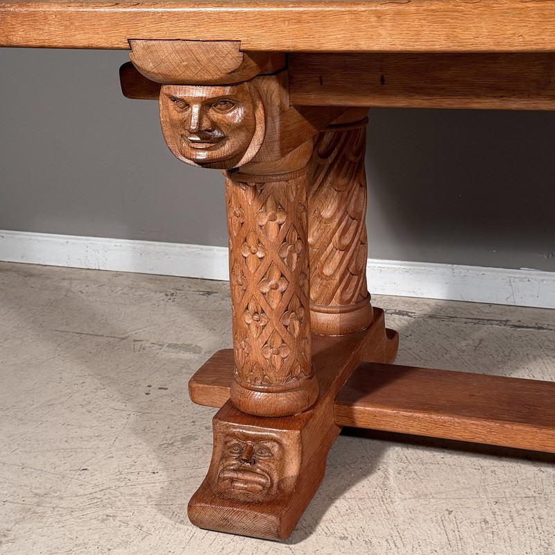 Antique French Gothic Revival Solid Oak Farm Dining Table gallery