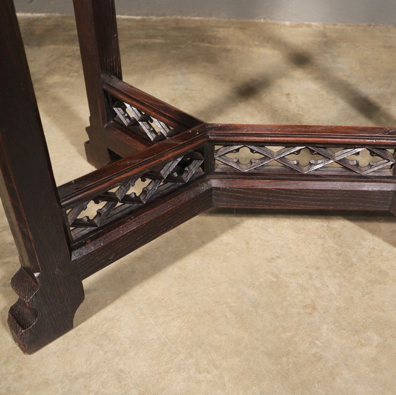 Antique French Gothic Revival Table in Solid Chestnut Wood With Carvings gallery