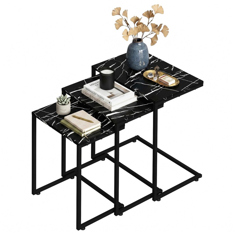 Black Coffee Tables End Tables 3PCS Stacking Nesting Tables for Living Room pho gallery