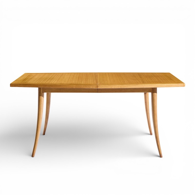 Harvey Probber Mid Century Bleached Mahogany Saber Leg Dining Table with 1 Leaf gallery