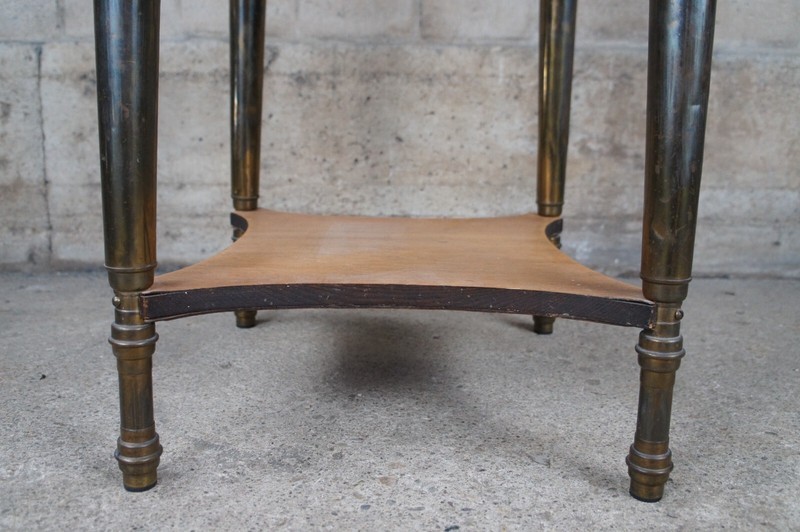 Mid Century French Empire Style Oak & Brass Round Gueridon Side End Table 25" gallery