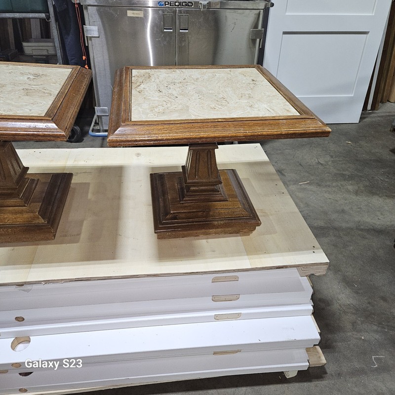 Vintage Mid Century Solid Wood End Tables ~ Marble Inlay gallery