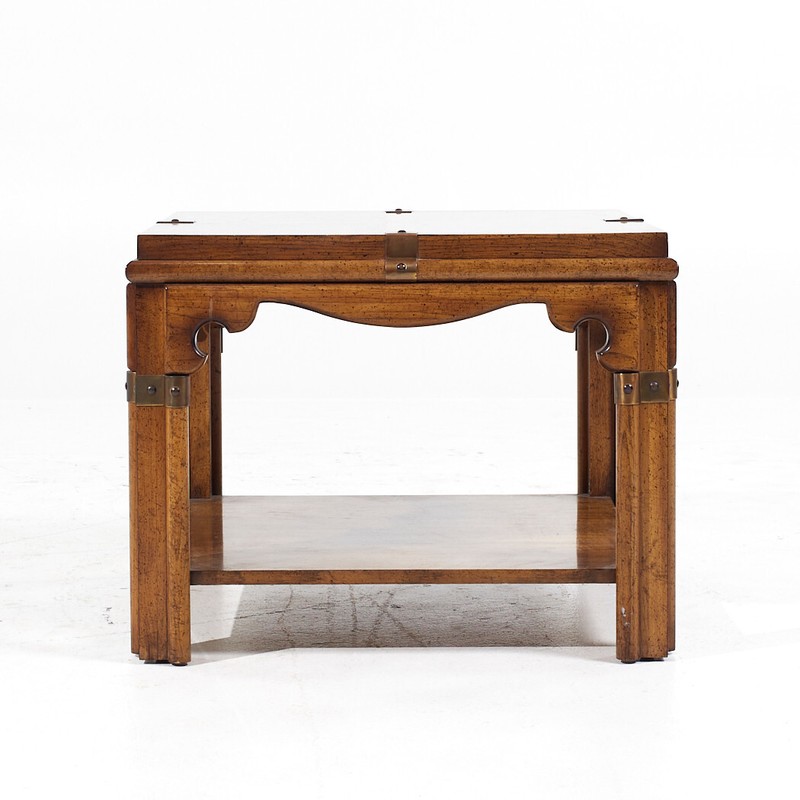 Drexel Contemporary Brass and Walnut Square Side End Table gallery