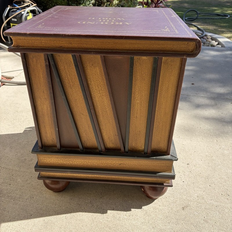 Vintage Regency Style Leather Faux Book Stack Side Table gallery