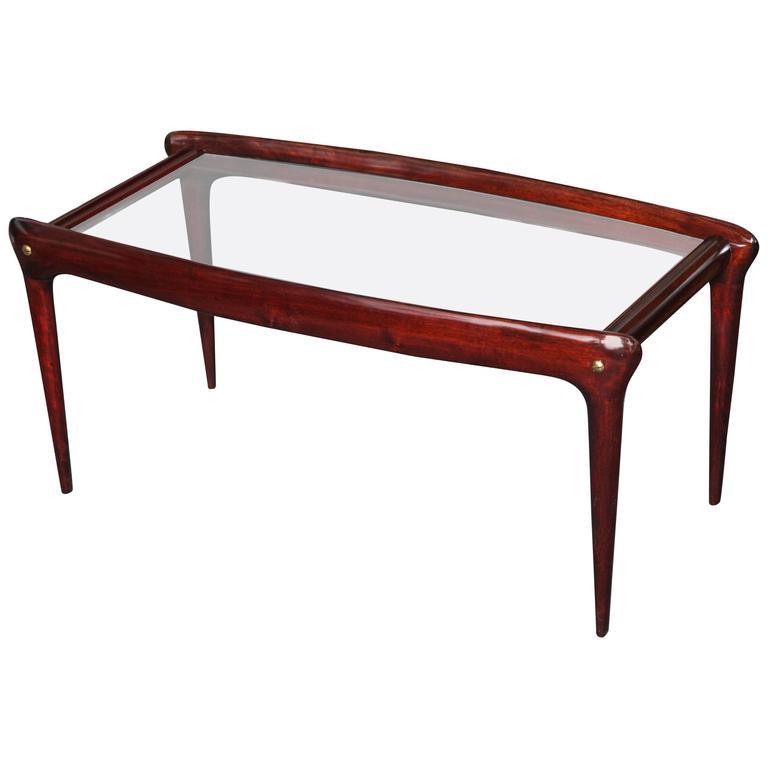 Walnut and Glass Top Cocktail Table by Cesare Lacca, Italy, 1955