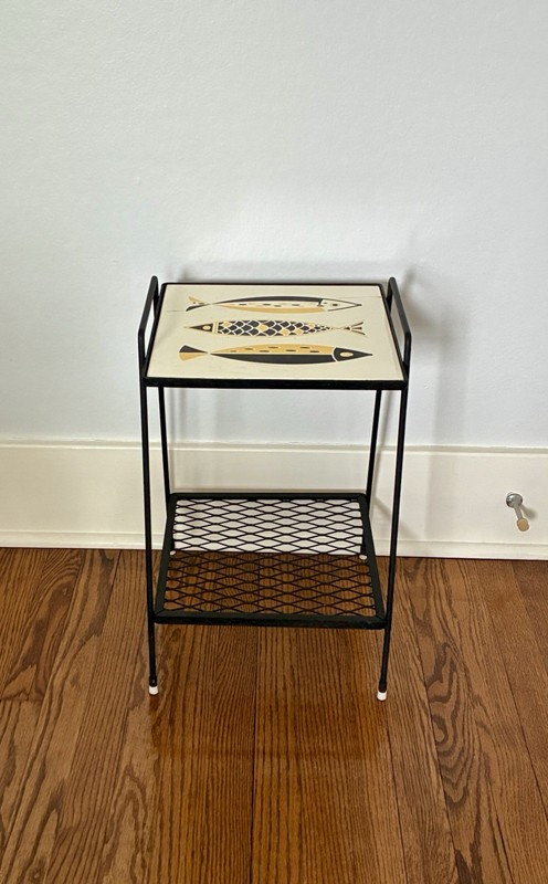 Mid Century Modern Wrought Iron Tile Top Atomic Fish Germany End Accent Table gallery