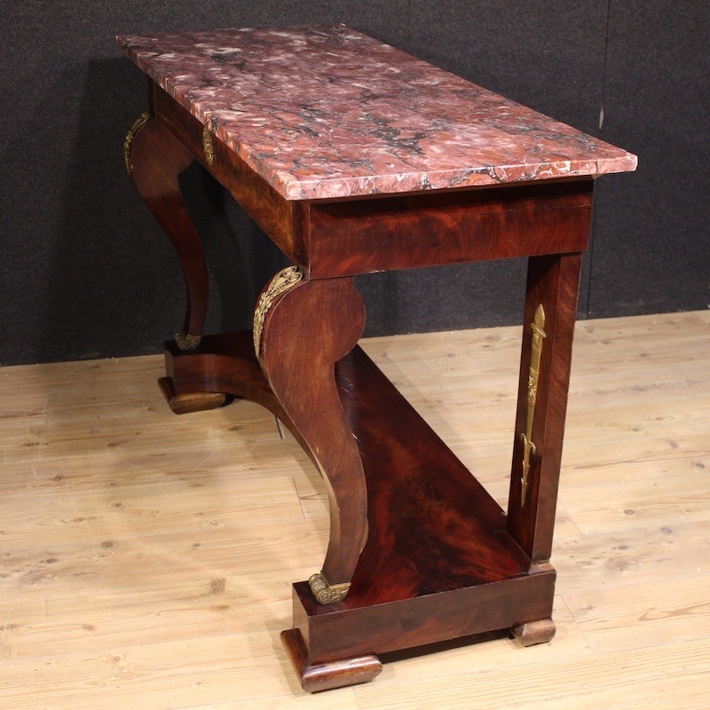 Antique console Italian table mahogany wood marble top Empire style 19th cent gallery